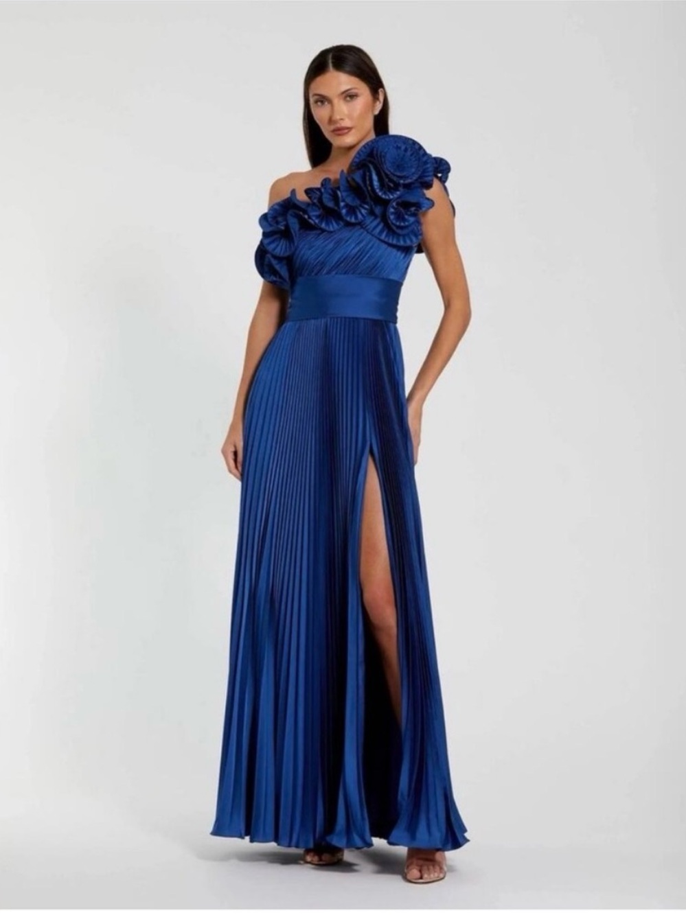 Mac Duggal 49902 Cobalt Blue Pleated Charmeuse One-Shoulder Evening Gown Sz 10